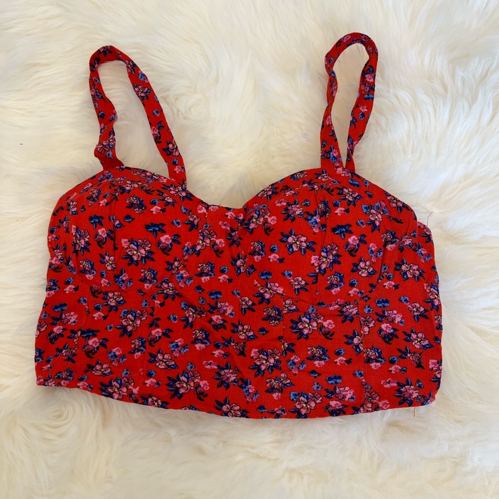 Band of Gypsies Orange and Blue Floral Bustier Crop Top